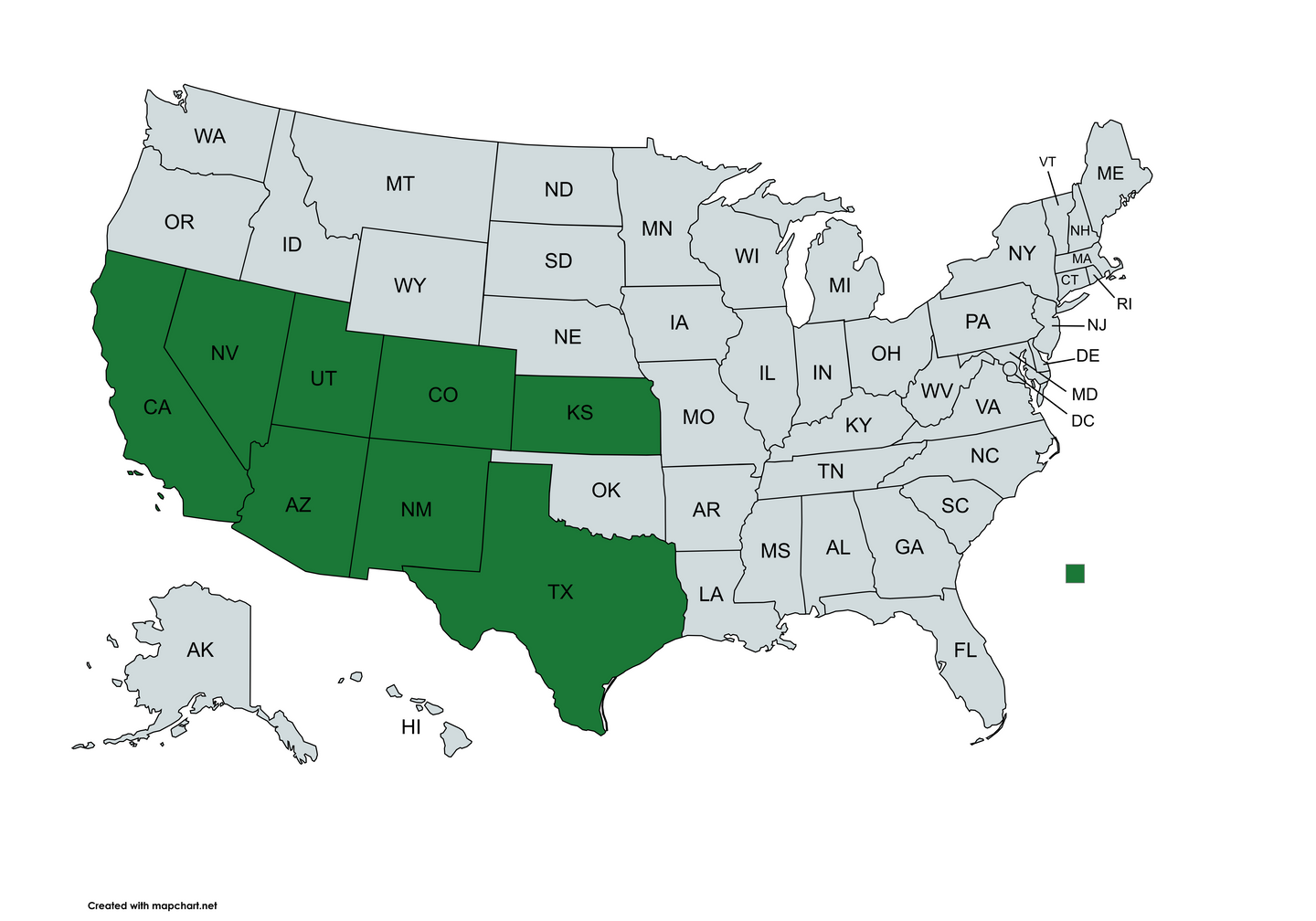 Native range map of Myrmecocystus navajo - Little Gold Honeypot Ant distribution in southwestern US